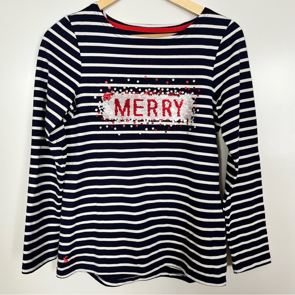 Joules Tops - Joules Harbour Luxe Stripe Sequin “Merry” Cotton Long Sleeve Holiday Top Small